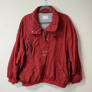 Bogner Vintage Pullover Half Zip Windbreaker Red Large Lined Oversized Slouchy